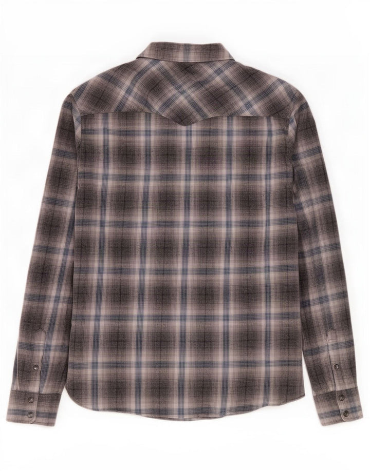 All Saints Herren-Flanellhemd, klein, grau kariert, Baumwolle