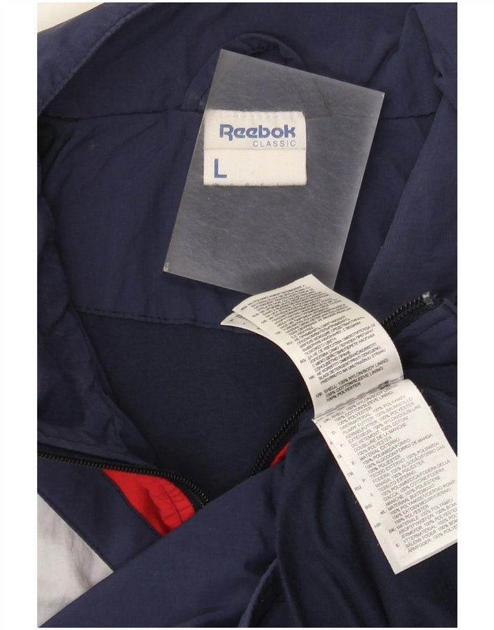 Reebok Herren-Trainingsanzug-Top-Jacke, groß, marineblaues Colourblock-Nylon