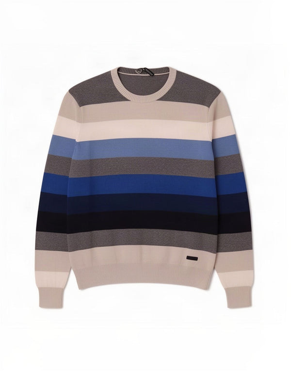 Ivy Oxford Herren-Pullover mit Rundhalsausschnitt, 2XL, mehrfarbig, gestreift, Baumwolle