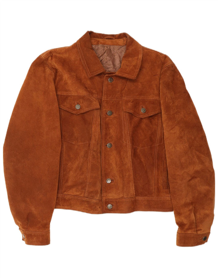 Vintage Damen Bomber Wildlederjacke UK 14 Mittelbraunes Leder