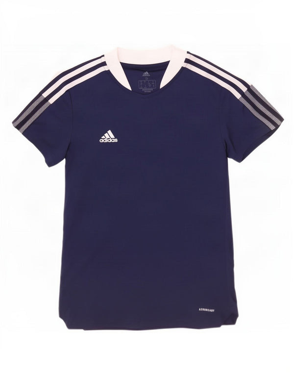 Adidas Damen Aeroready T-Shirt Top UK 8/10 Small Marineblau Farbblock