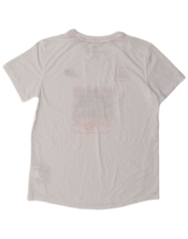 New Balance Damen Übergroßes Grafik-T-Shirt-Oberteil UK 10 Small Weiß