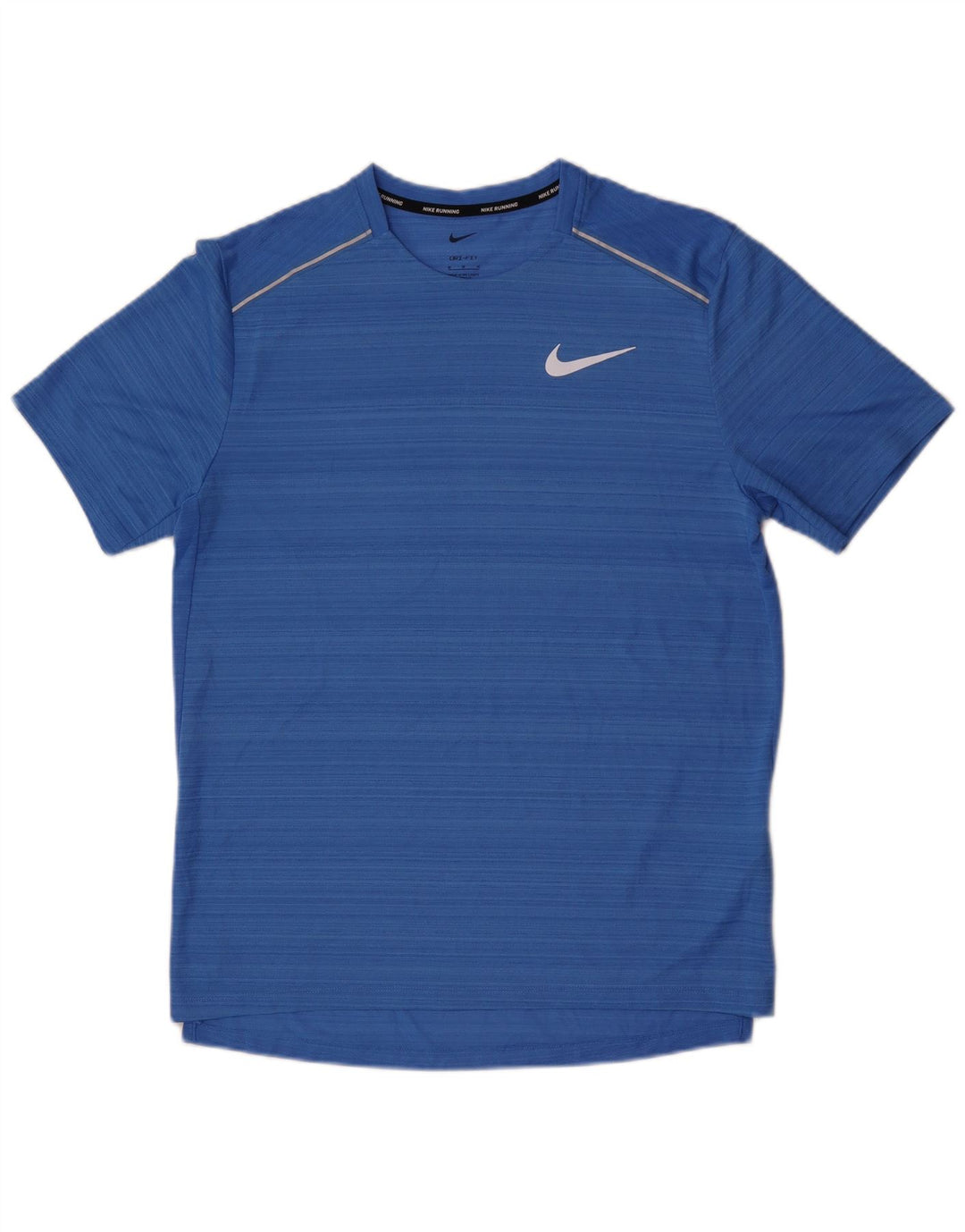 Nike Herren Dri Fit T-Shirt-Oberteil aus mittelblau gestreiftem Polyester