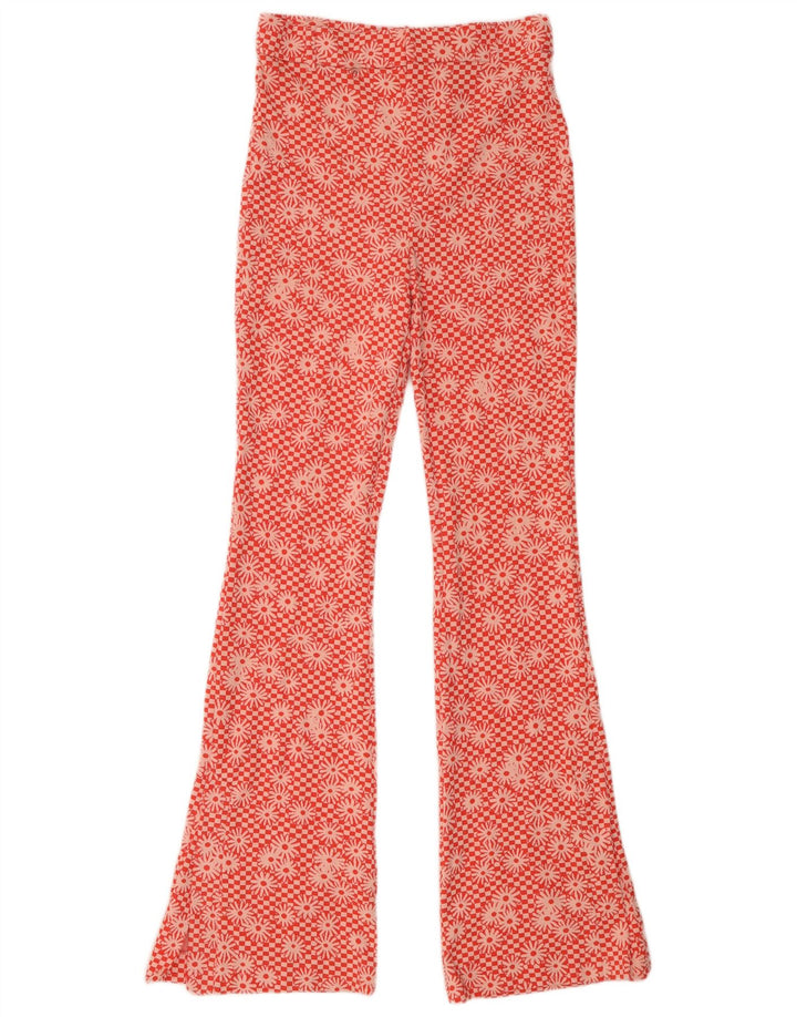 Zara Damen Flare Freizeithose Medium W28 L33 Orange Floral Polyester