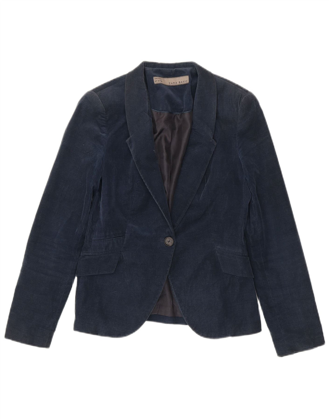 Zara Damen 1-Knopf-Blazer aus Cord, UK 12, mittelmarineblaue Baumwolle