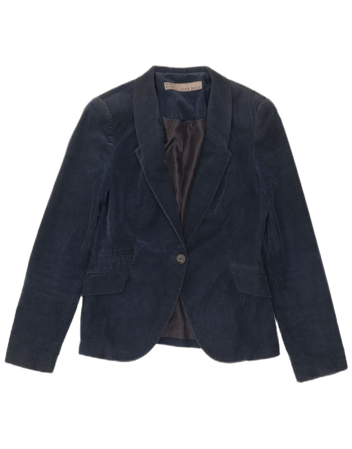 Zara Damen 1-Knopf-Blazer aus Cord, UK 12, mittelmarineblaue Baumwolle