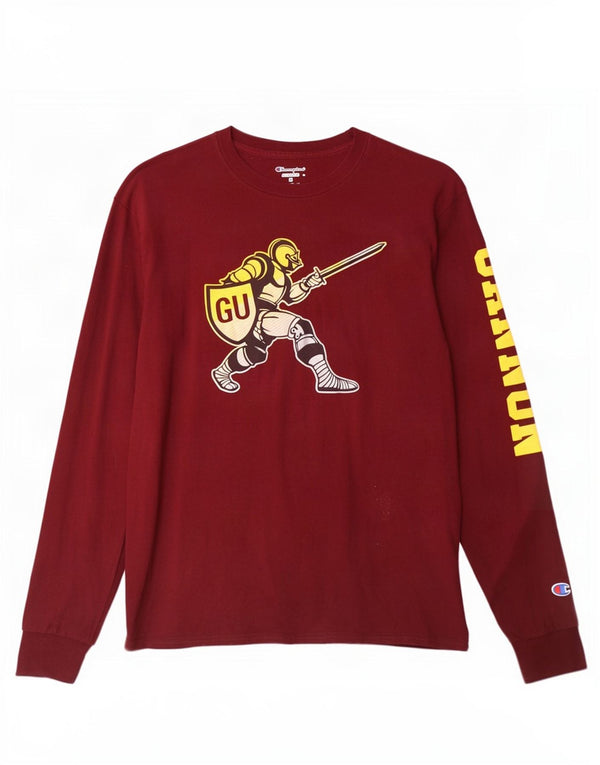 Champion Mens Graphic Top Long Sleeve Small Maroon Cotton