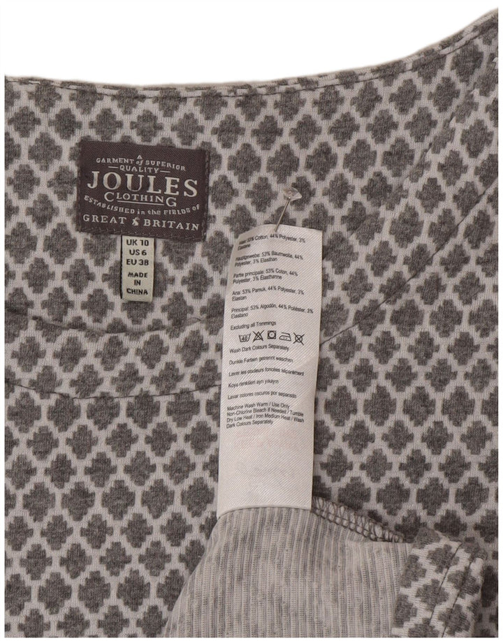 Joules Damen Langarm-Basic-Kleid UK 10 Small Graue geometrische Baumwolle