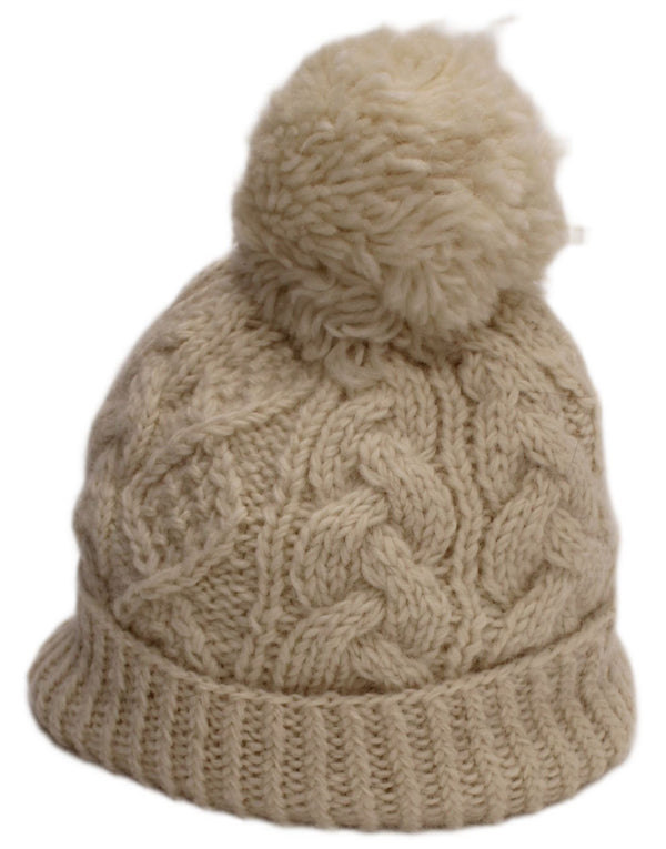 Aran Sweater Market Damen-Strickmütze mit Bommel, groß, aus weißer Wolle