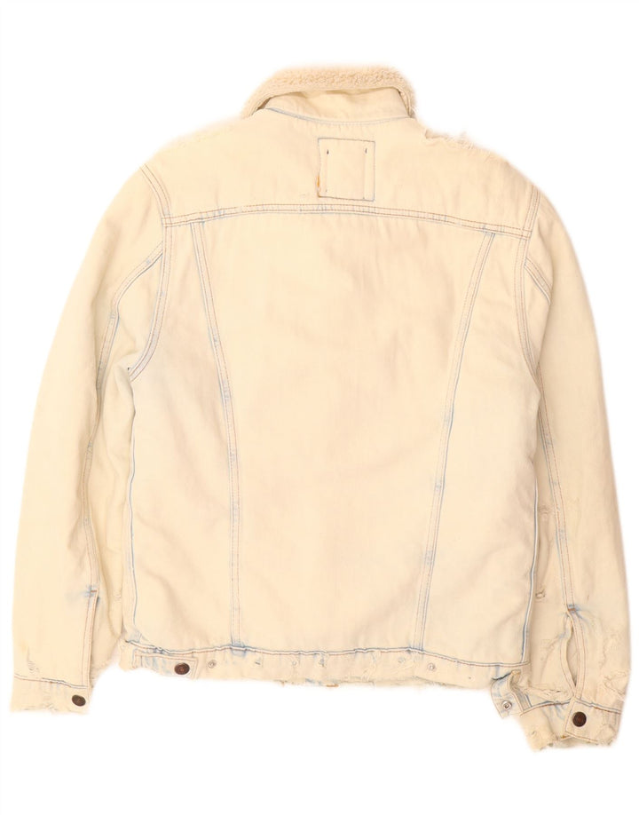 Zara Herren Sherpa Jeansjacke UK 36 Small Beige Baumwolle