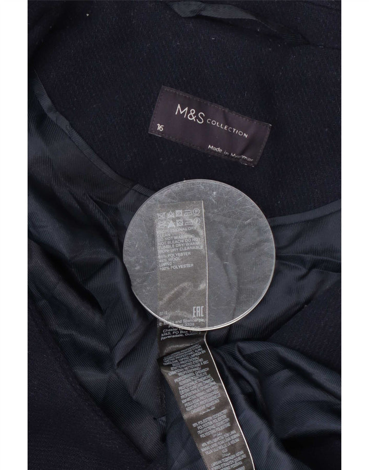 Marks & Spencer Damen Zweireihermantel UK 16 Large Marineblau Polyester