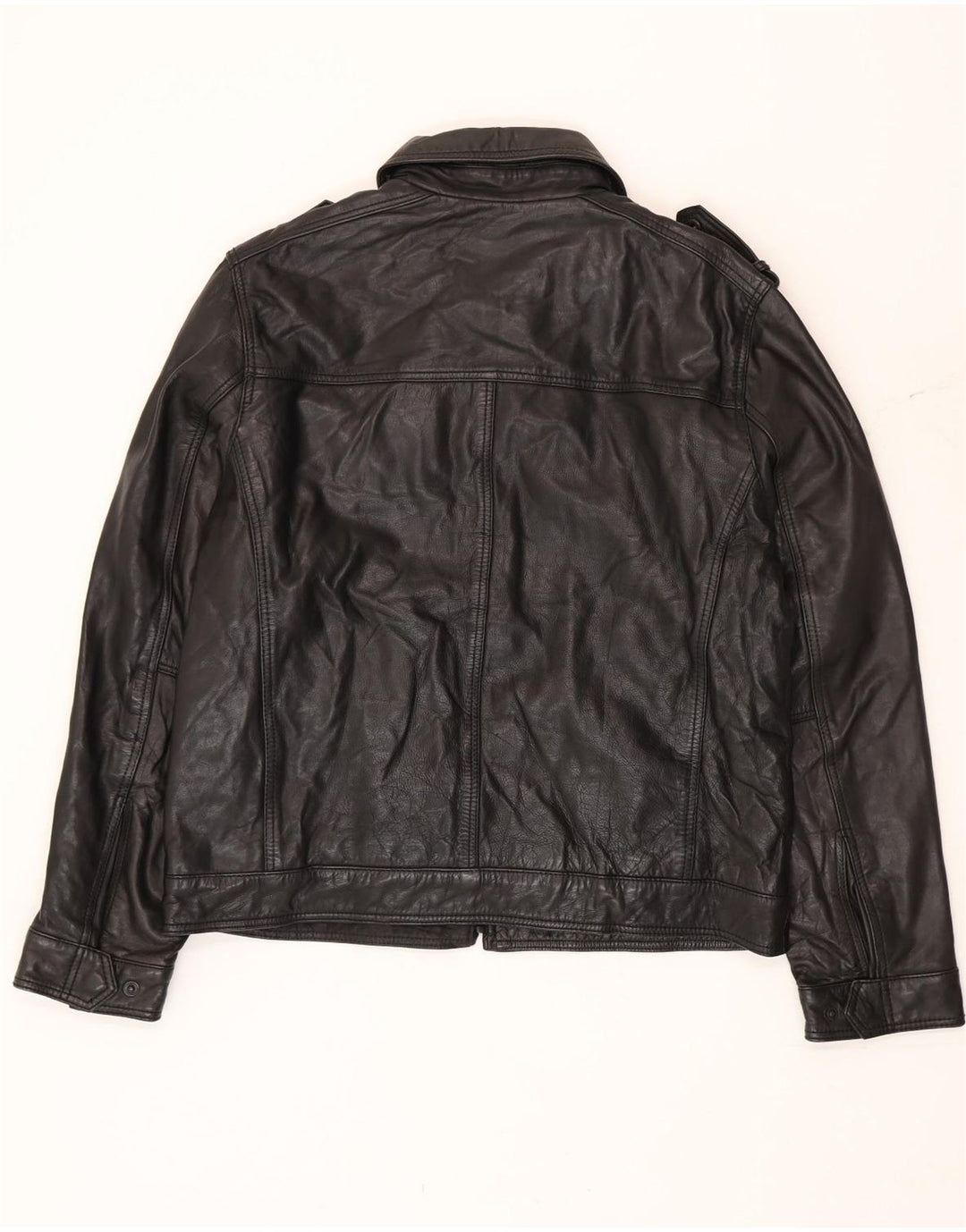 Tommy Hilfiger Herren Militärlederjacke UK 40 Large Schwarz