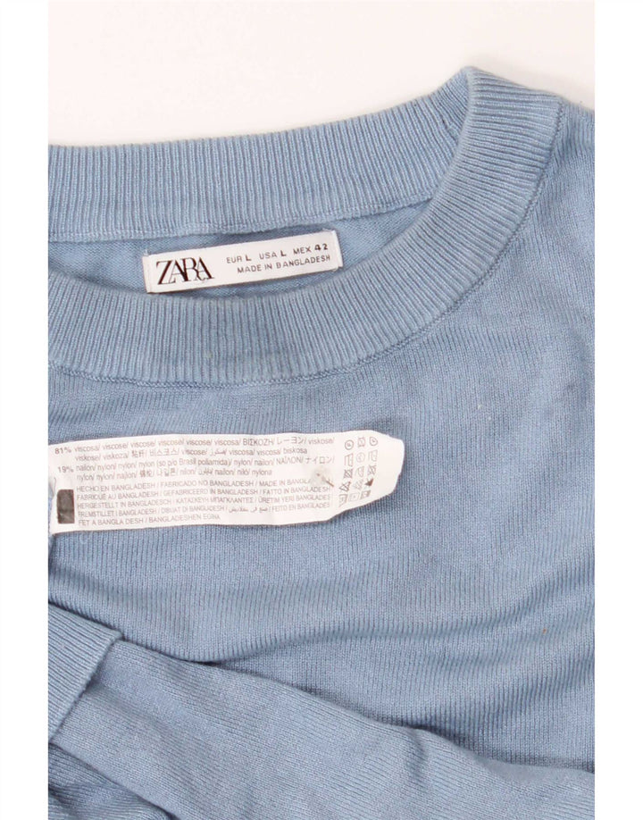 Zara Herren-Pullover mit Rundhalsausschnitt, groß, blaue Viskose