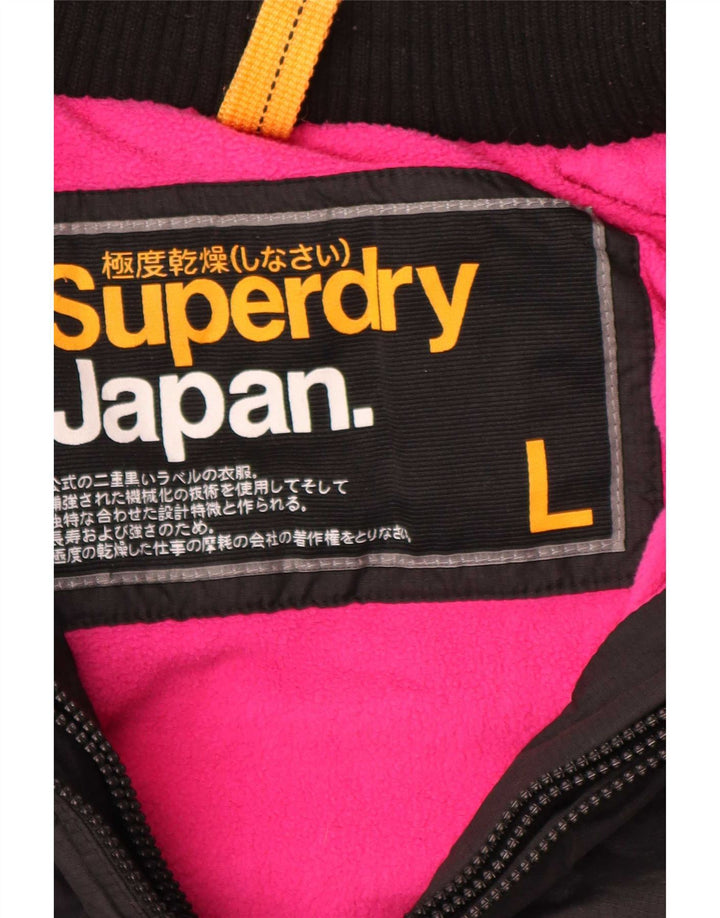 Superdry Damen-Windbreakerjacke mit Kapuze, UK 16, Größe L, schwarzes Nylon