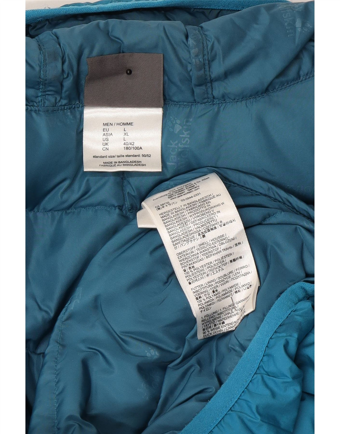 Jack Wolfskin Herren-Jacke mit Kapuze, gepolstert, Größe 40/42, groß, blau, Polyester