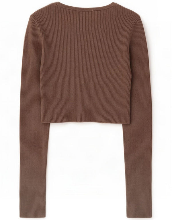 Zara Damen Crop Top Langarm UK 10 Small Brown Viscose