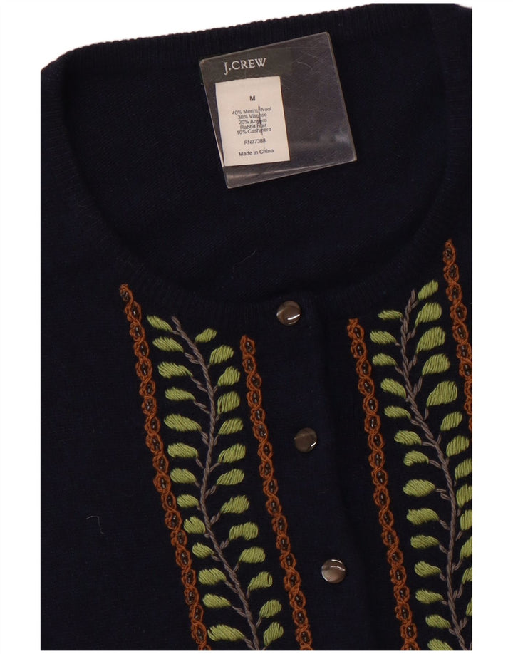 J. CREW Damen-Strickjacke mit 3/4-Ärmeln, UK-Gr. 12, mittleres Marineblau mit Blumenmuster