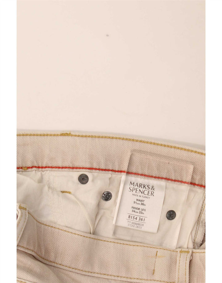 Marks & Spencer Herren Straight Jeans W36 L33 Beige Baumwolle
