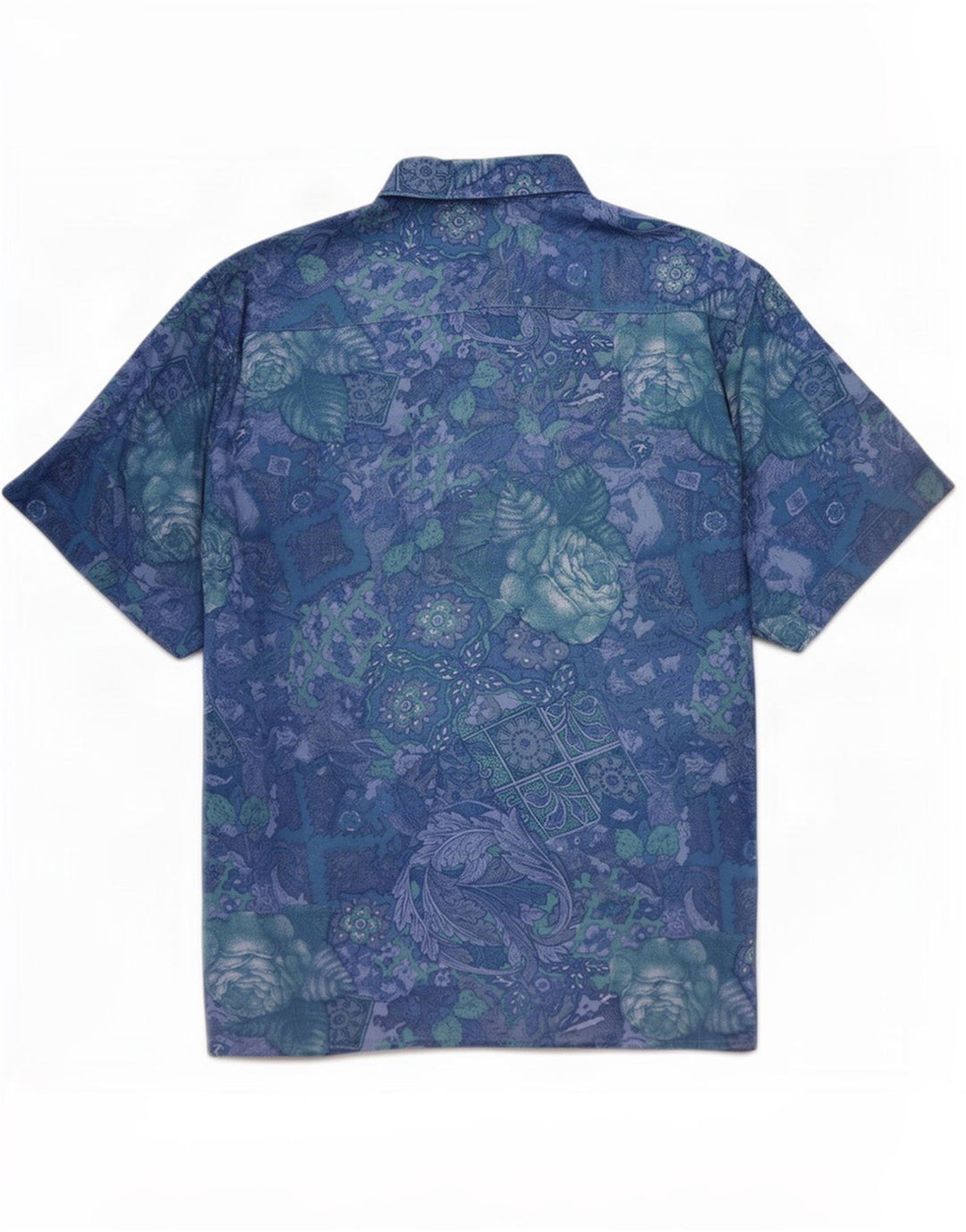 B.W. Moss Herren Kurzarmhemd Größe 38/40 Mittelblau geblümt