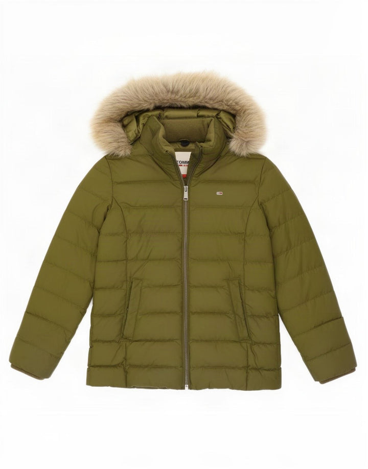 Tommy Hilfiger Damen-Jacke mit Kapuze, gepolstert, UK 10, Größe S, Khaki, Polyester