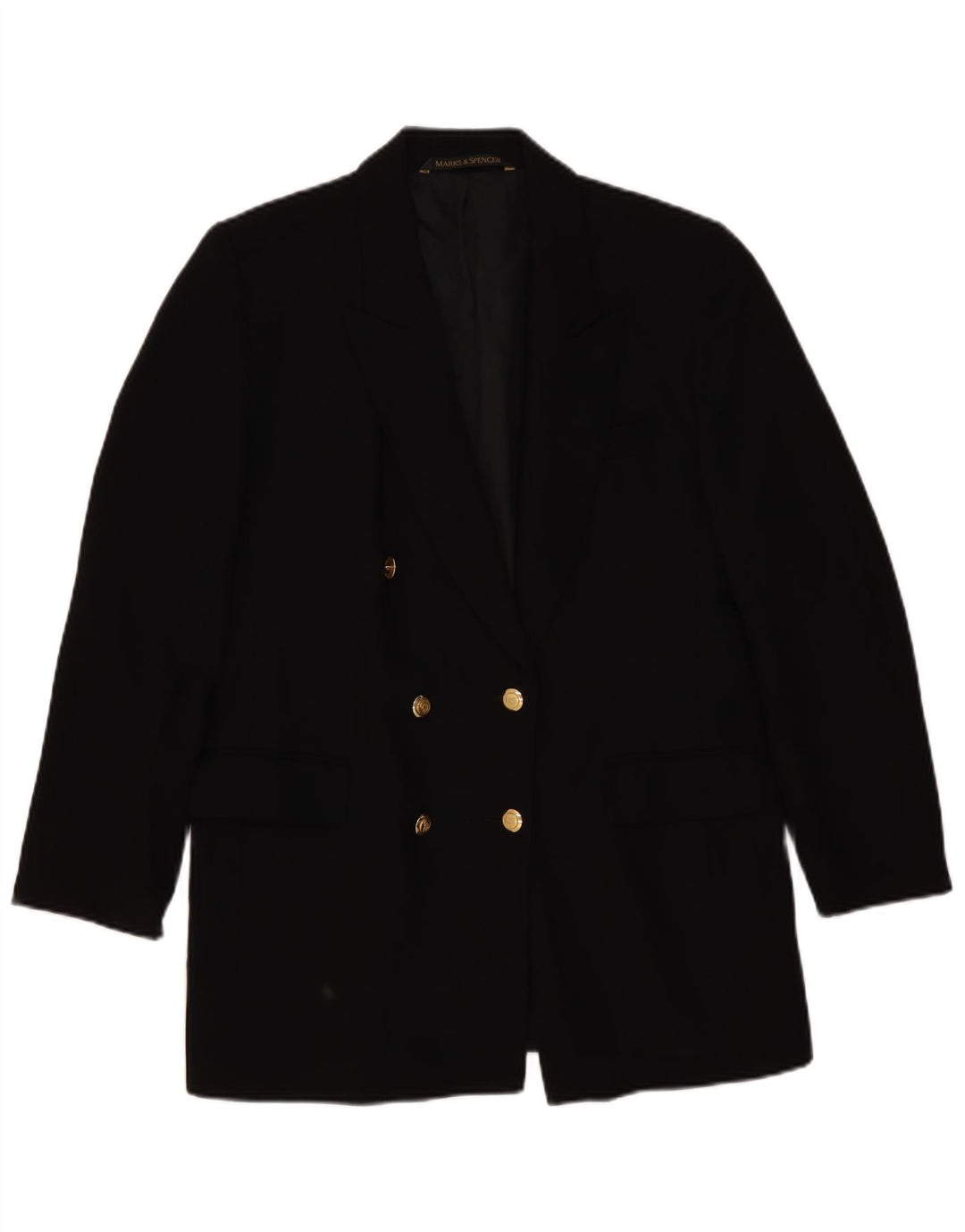 Marks & Spencer Damen Zweireiher-Blazerjacke, Größe 14, schwarze Schurwolle