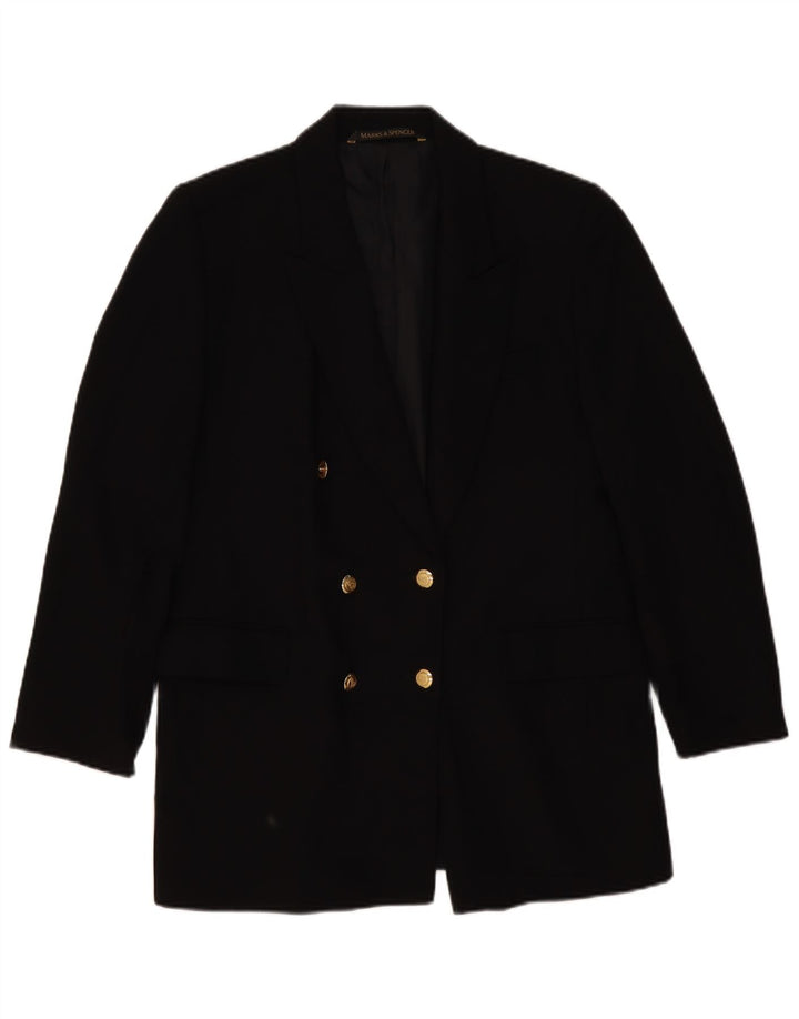 Marks & Spencer Damen Zweireiher-Blazerjacke, Größe 14, schwarze Schurwolle