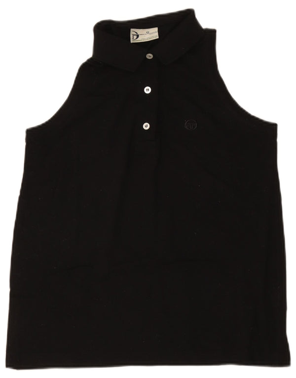 Sergio Tacchini Damen ärmelloses Poloshirt UK 12 Mittelschwarze Baumwolle