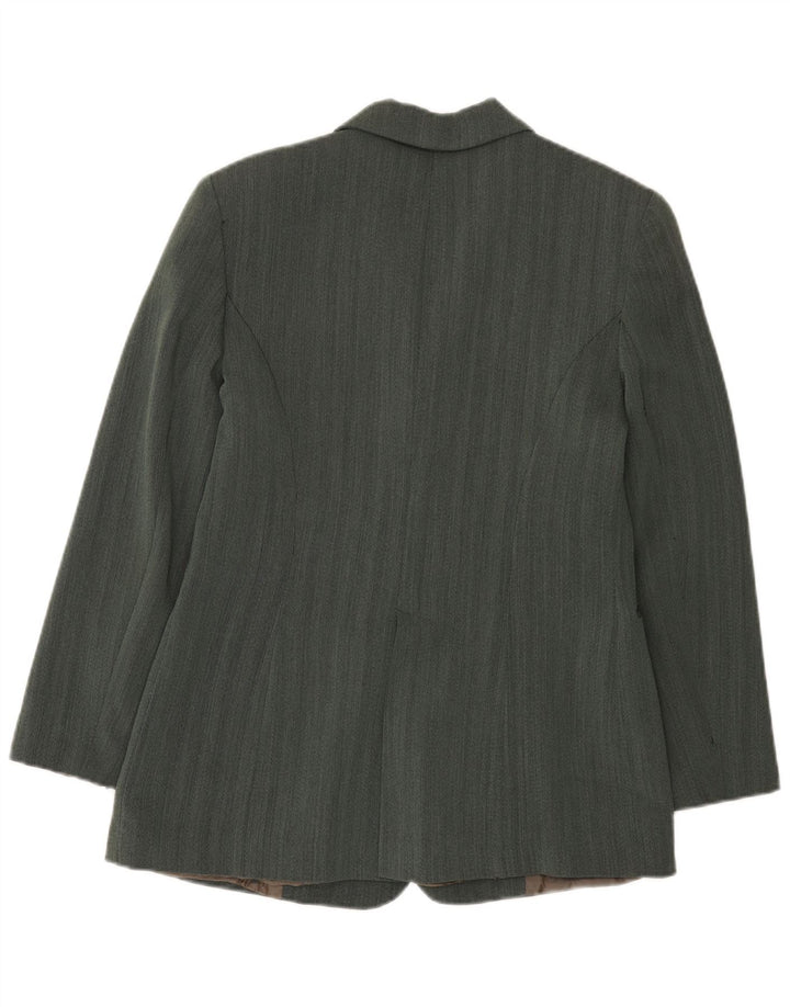 Vintage Damen Zweireihige Blazerjacke IT 42 Mittelgrünes Fischgrätenmuster