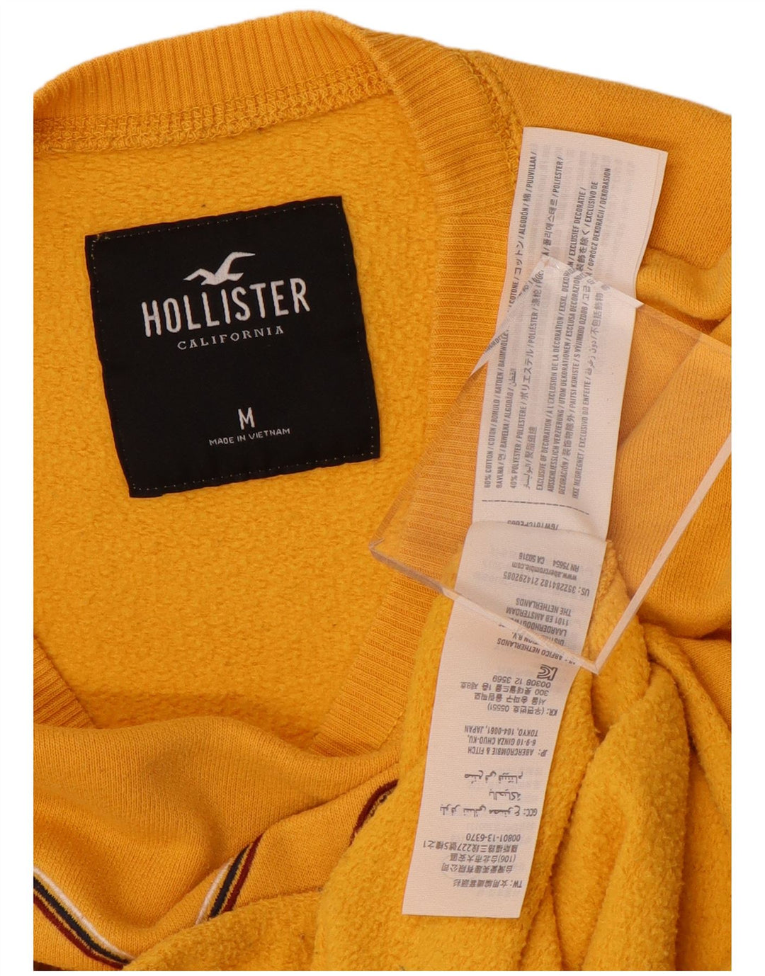 HOLLISTER Damen Crop Graphic Sweatshirt Pullover UK 14 Mittelgelbe Baumwolle