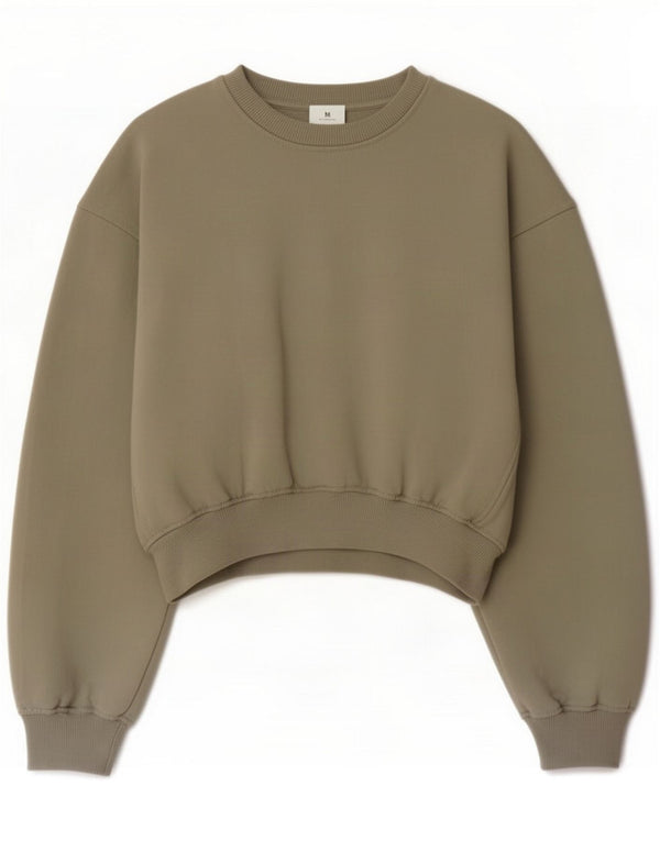 Zara Damen Oversize Crop Sweatshirt Pullover UK 10 Small Green Cotton