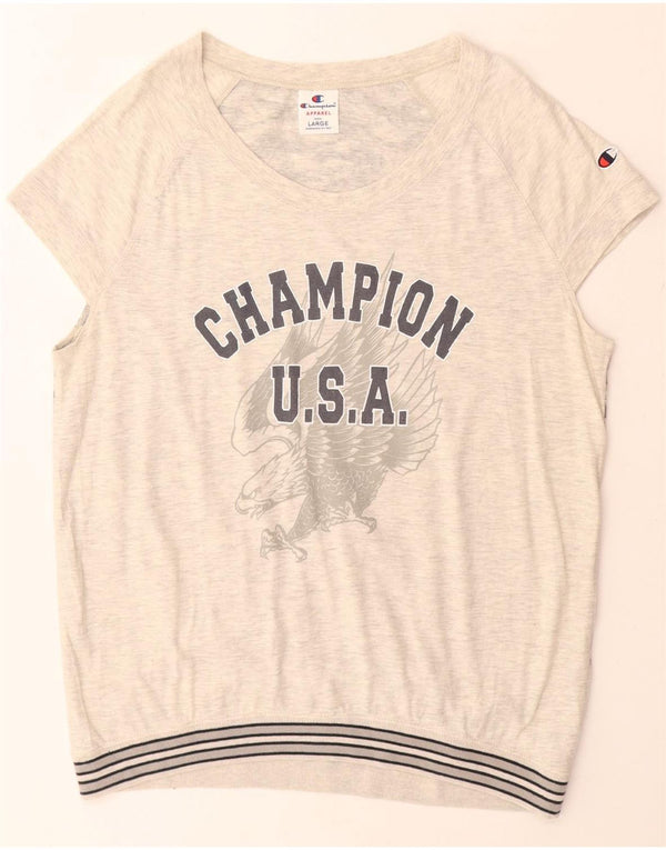 Champion Womens USA Graphic T-Shirt Top UK 16 Großes graues Viskose-Tiermuster