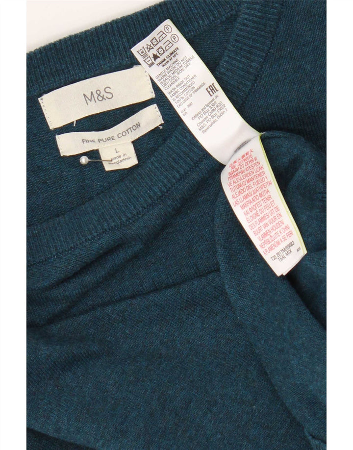 Marks & Spencer Herren-Pullover mit Rundhalsausschnitt, groß, türkisfarbene Baumwolle