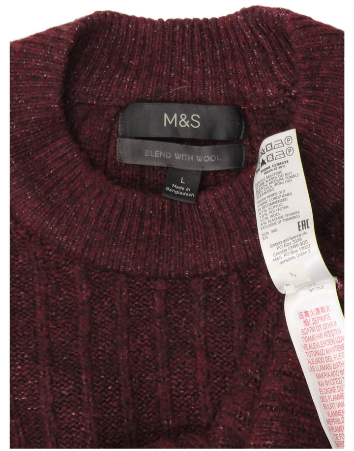 Marks & Spencer Herren-Pullover mit Rundhalsausschnitt, groß, Burgunderrot meliert