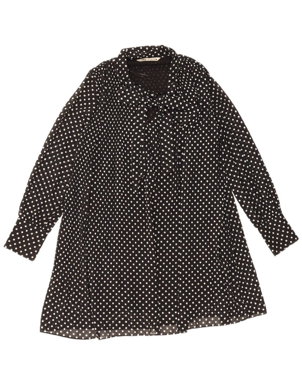 Zara Damen-Kleid in A-Linie, langärmelig, vorne gebunden, Gr. 44, mittelschwarz gepunktet