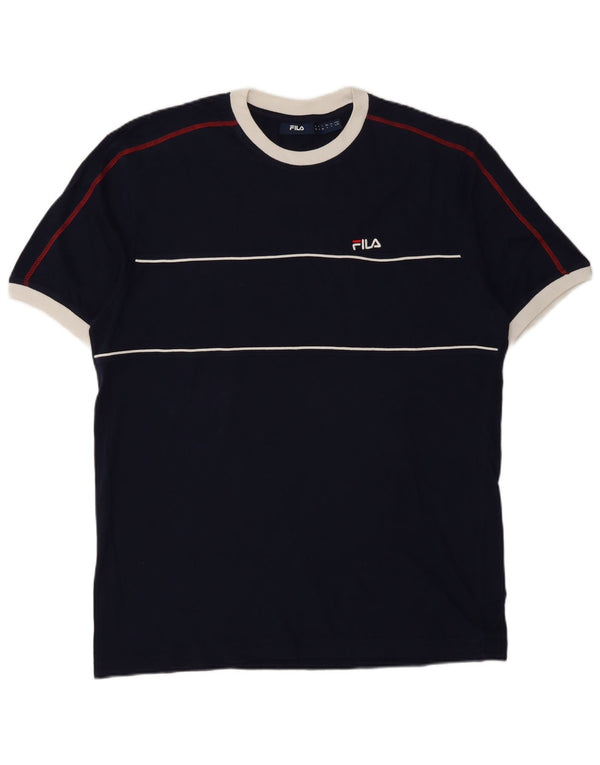 Fila Herren-T-Shirt-Oberteil, groß, marineblau, gestreift, Baumwolle
