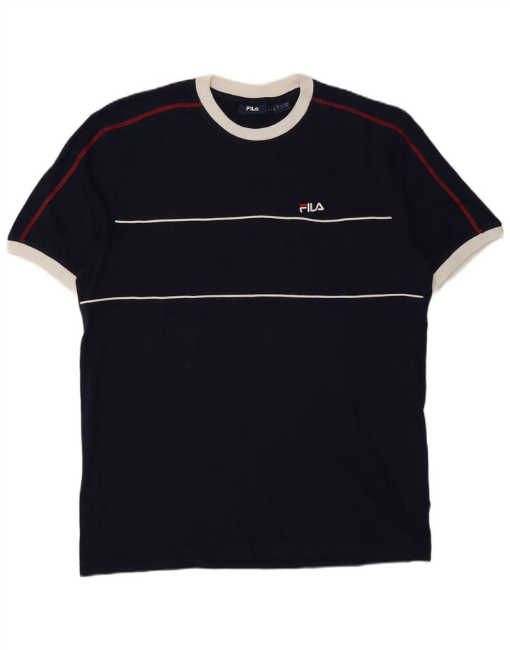 Fila Herren-T-Shirt-Oberteil, groß, marineblau, gestreift, Baumwolle