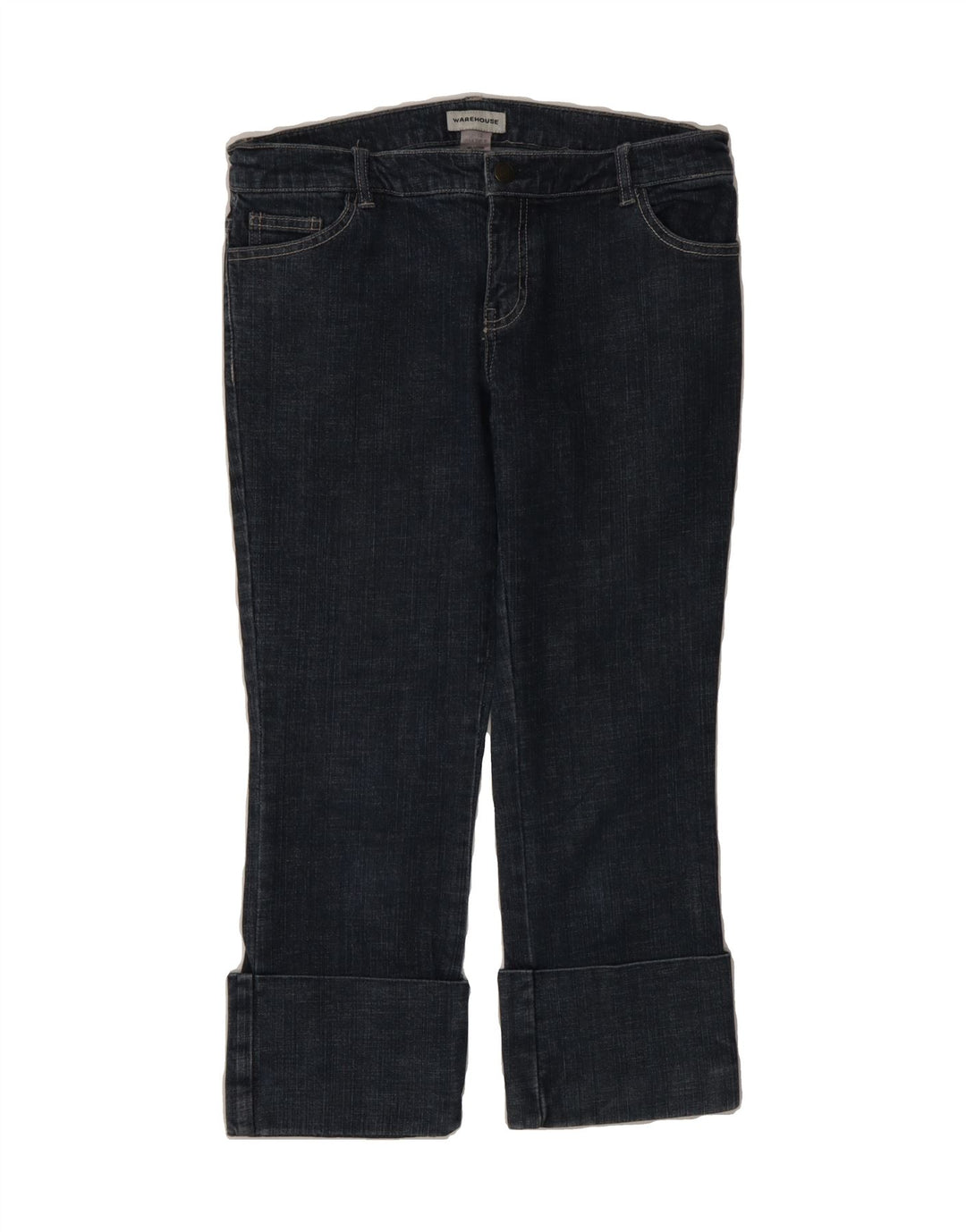 WAREHOUSE Womens Cropped Jeans UK 12 Medium W33 L22 Navy Blue Cotton Vintage Warehouse and Second-Hand Warehouse from Messina Hembry 