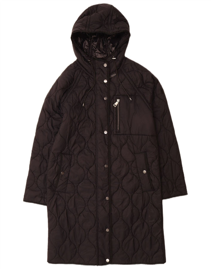 Dkny Damen Übergroßer, gesteppter Mantel mit Kapuze, UK 10, Größe S, schwarzes Nylon
