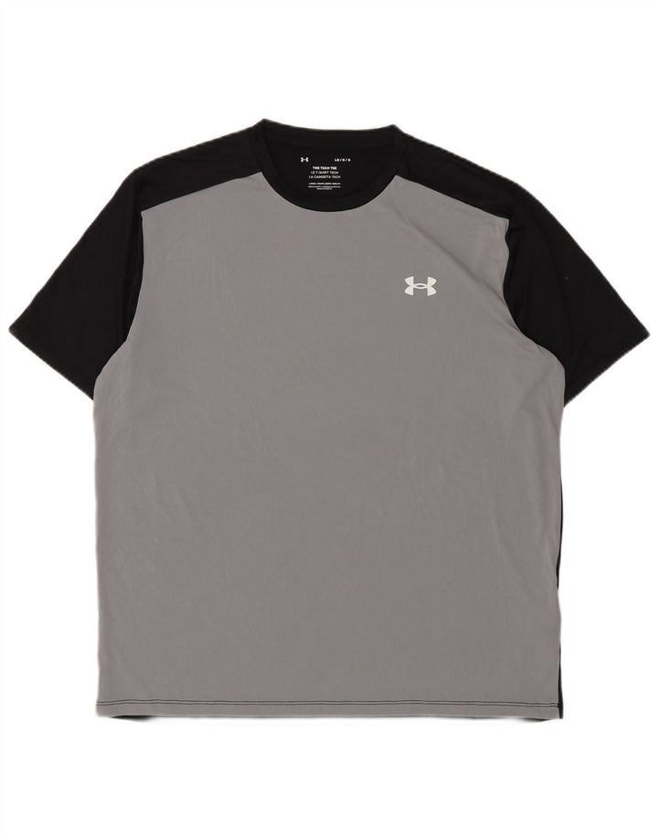 UNDER ARMOUR Mens T-Shirt Top Large Grey Colourblock Polyester