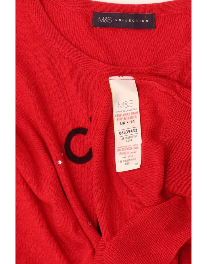 Marks & Spencer Damen-Pullover mit grafischem Rundhalsausschnitt, Gr. 14, mittelrot