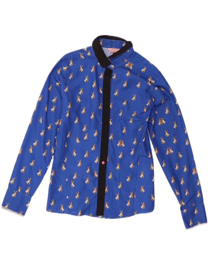 Ted Baker Damen-Hemd, Größe 2, klein, blau, Polyester mit Tiermuster