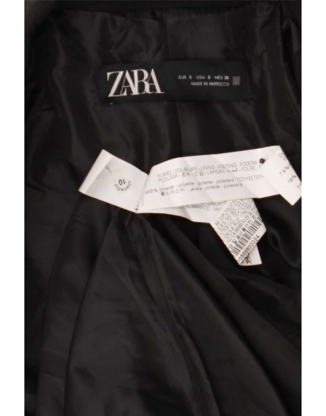 Zara Herren Zweireiher-Blazerjacke UK 36 Small Schwarz Polyester