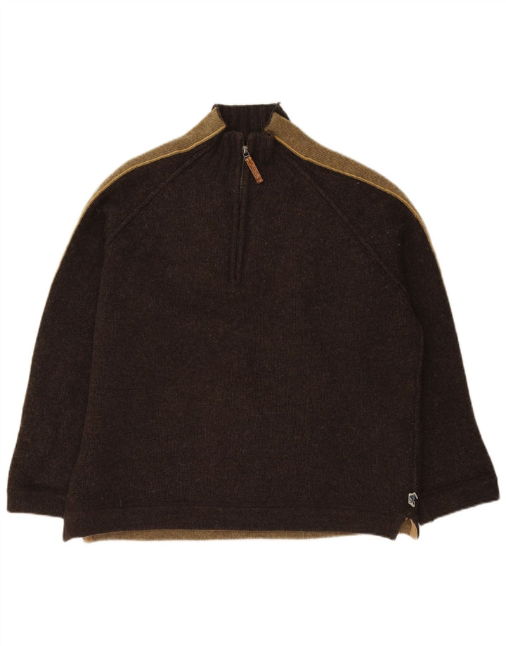 Fat Face Herren-Pullover mit Reißverschluss am Hals, XL, braun, Colourblock-Wolle