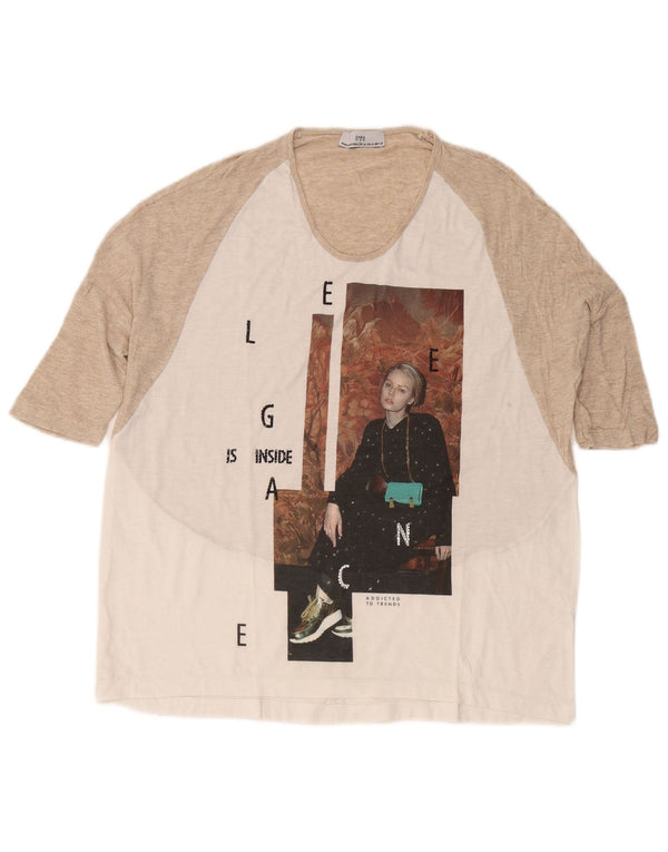 Zara Damen Grafik-T-Shirt-Oberteil UK 14 Mittelweiß Farbblock