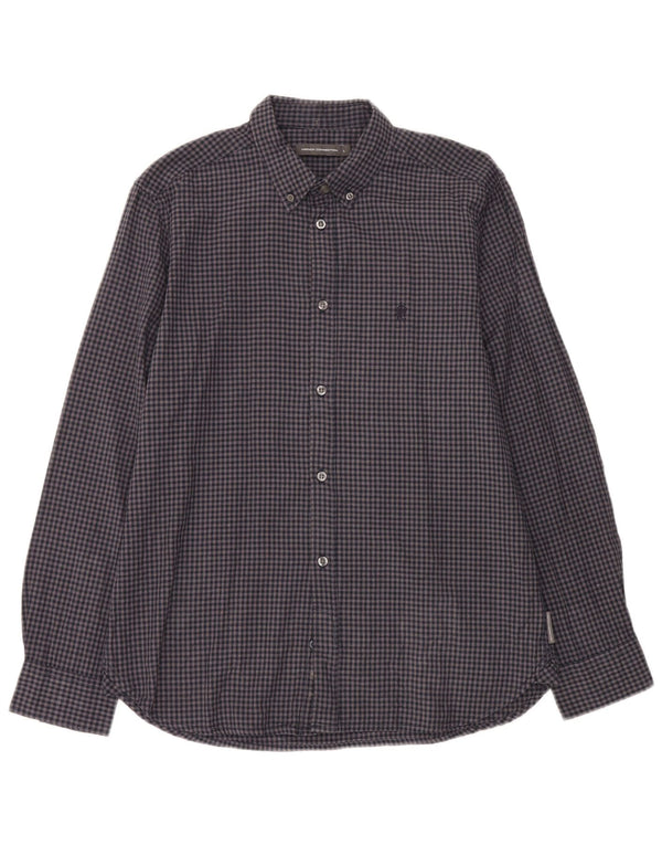 French Connection Herren-Flanellhemd, groß, marineblau, Gingham-Baumwolle