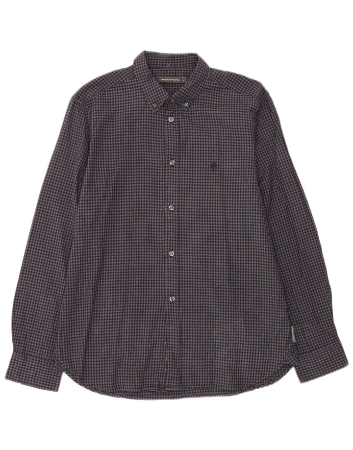 French Connection Herren-Flanellhemd, groß, marineblau, Gingham-Baumwolle