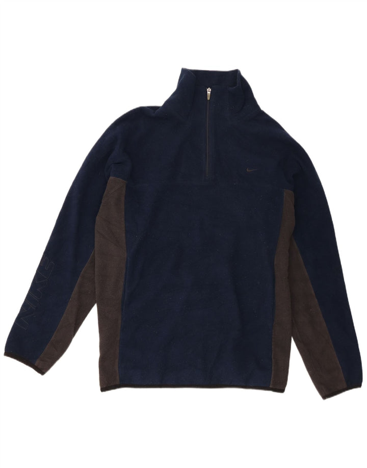 Nike Herren-Fleecepullover mit durchgehendem Reißverschluss und Grafik, XL, marineblaues Farbblock-Polyester