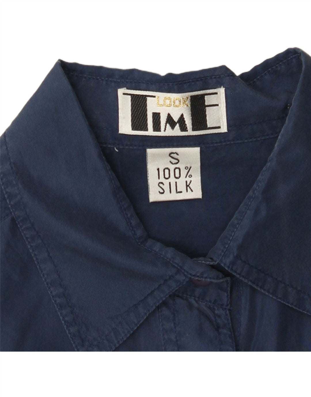 VINTAGE Damen Übergroßes Hemd UK 10 Kleine marineblaue Seide