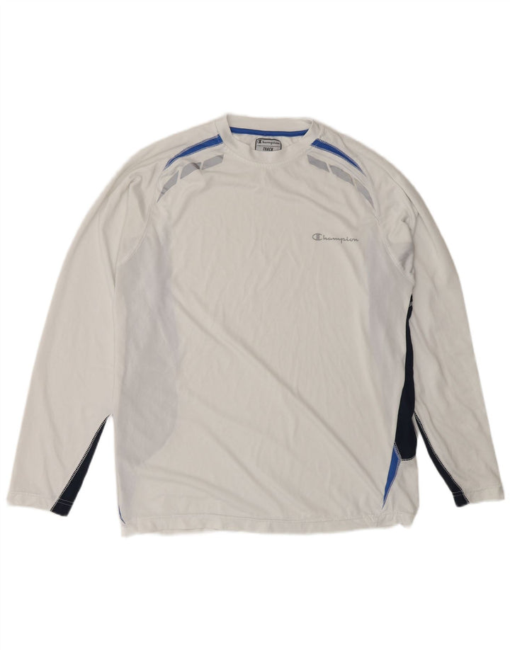 Champion Herren-Oberteil mit lockerer Passform, langärmelig, klein, weiß, Farbblock-Polyester