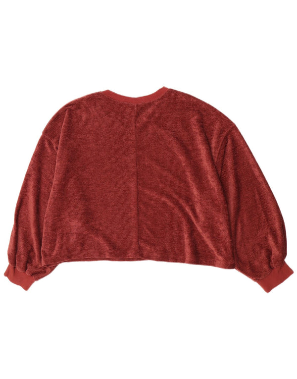 Zara Damen-Sweatshirt mit übergroßem Crop-Velours-Motiv, Gr. 14, mittleres Burgunderrot